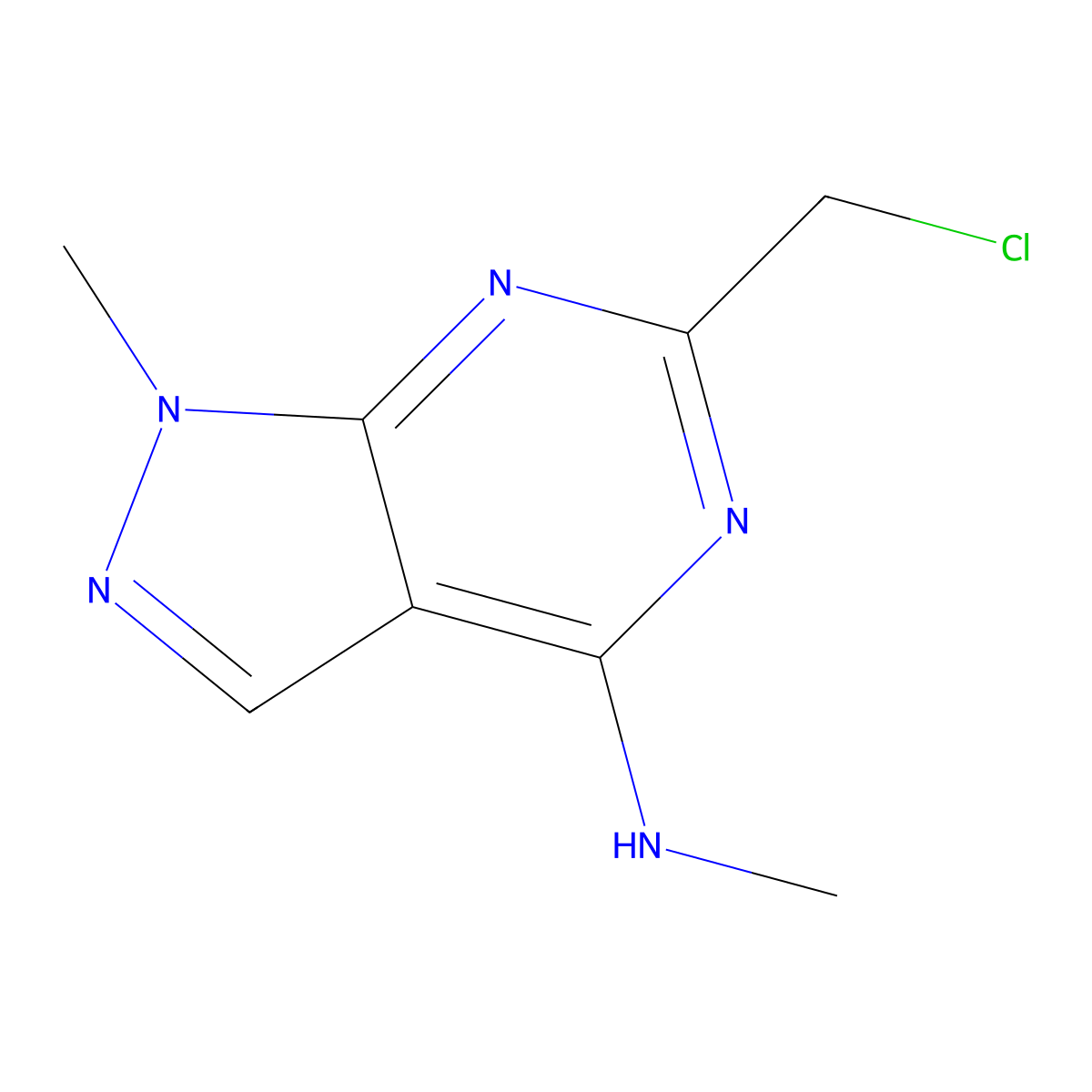 6-(chloromethyl)-N,1-dimethyl-1H-pyrazolo[3,4-d]pyrimidin-4-amine molecular structure, CAS 1255147-44-4
