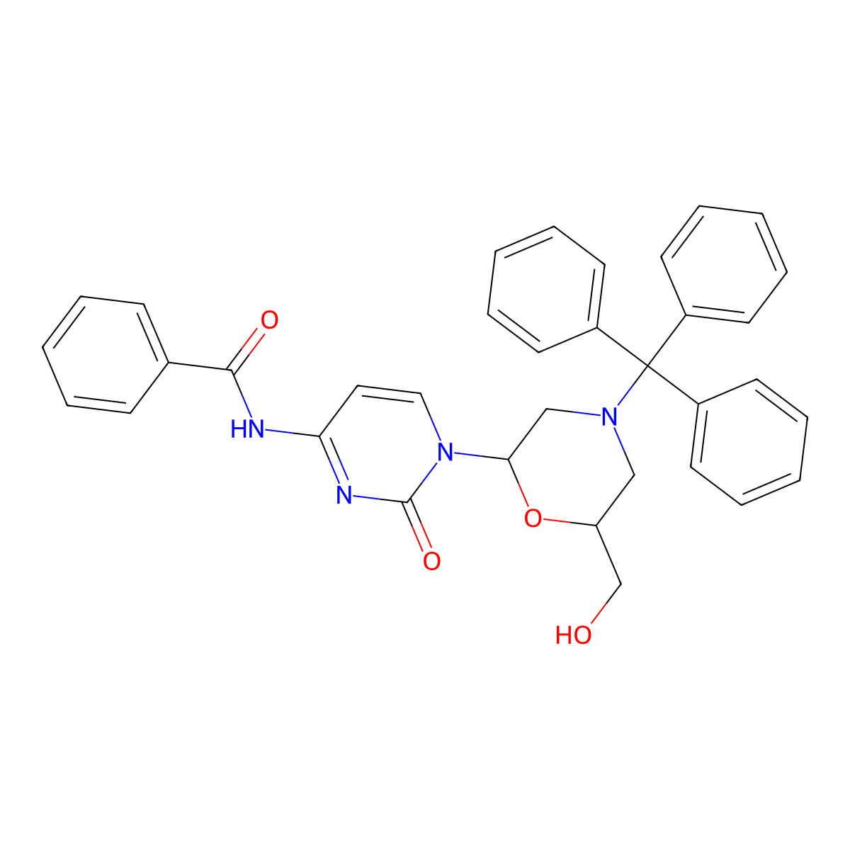 Benzamide, N-(1,2-dihydro-1-(6-(hydroxymethyl)-4-(triphenylmethyl)-2-morpholinyl)-2-oxo-4-pyrimidinyl)-, (2R-cis)- molecular structure, CAS 125515-31-3