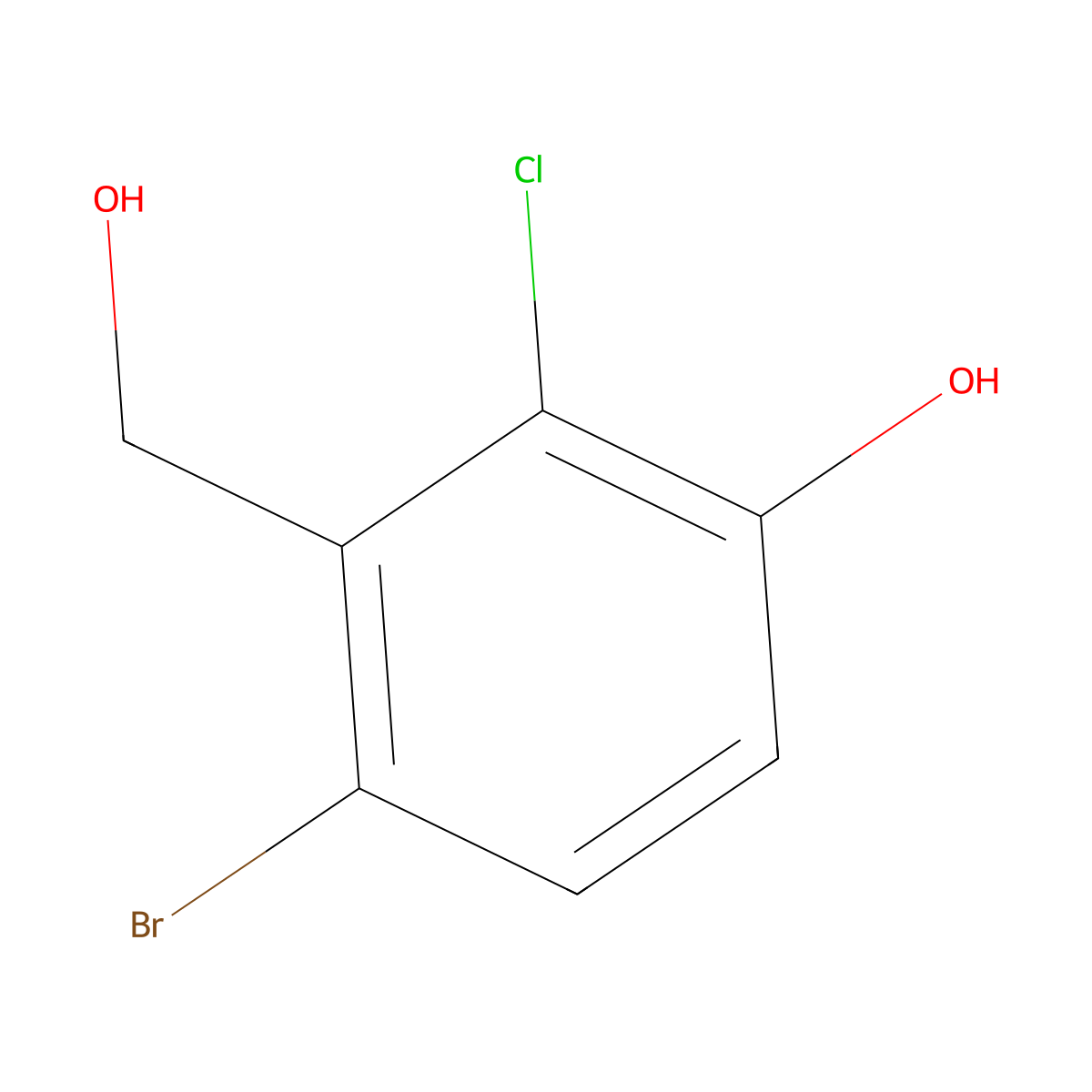 4-Bromo-2-chloro-3-(hydroxymethyl)phenol molecular structure, CAS 1255206-92-8