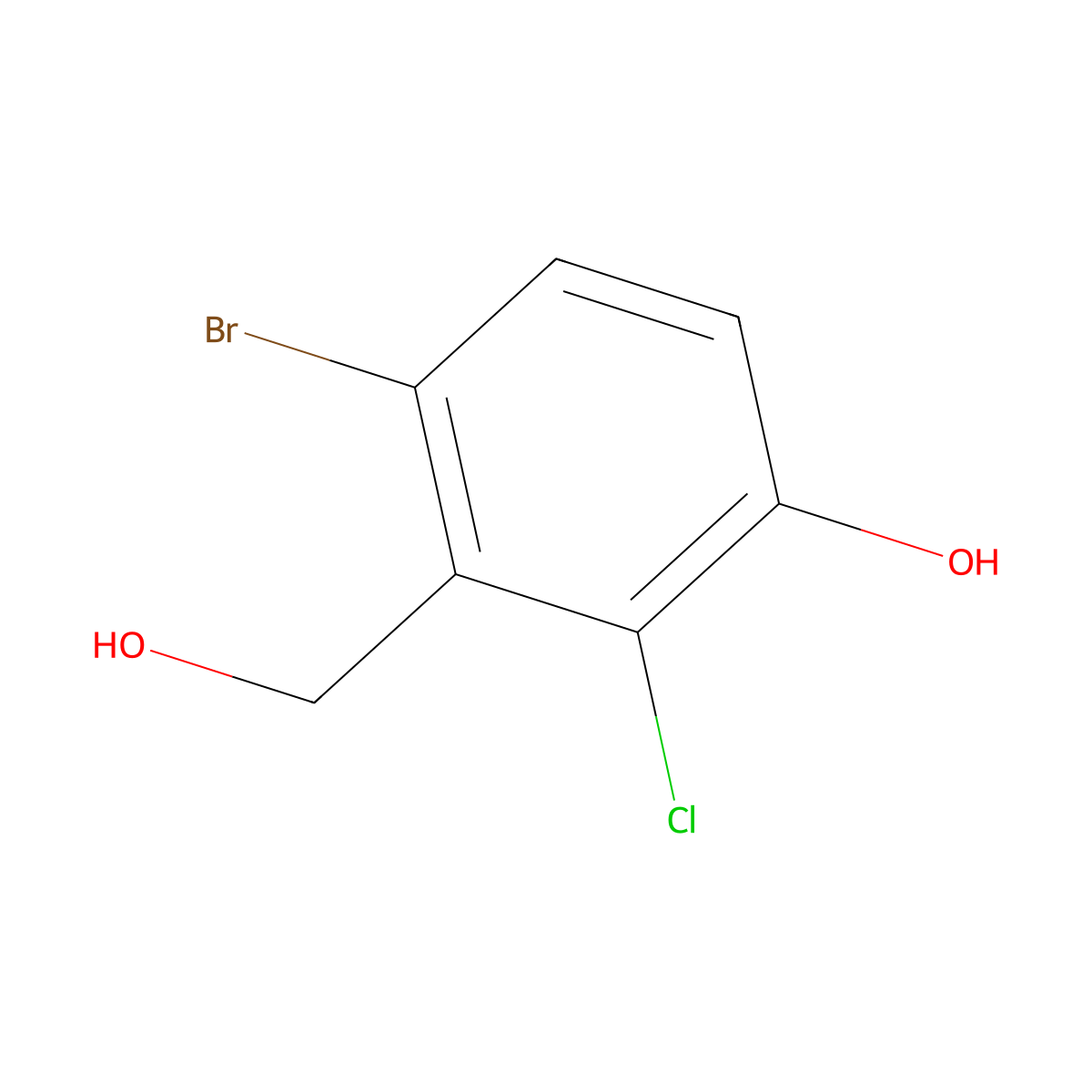 4-Bromo-2-chloro-3-(hydroxymethyl)phenol molecular structure, CAS 1255206-92-8