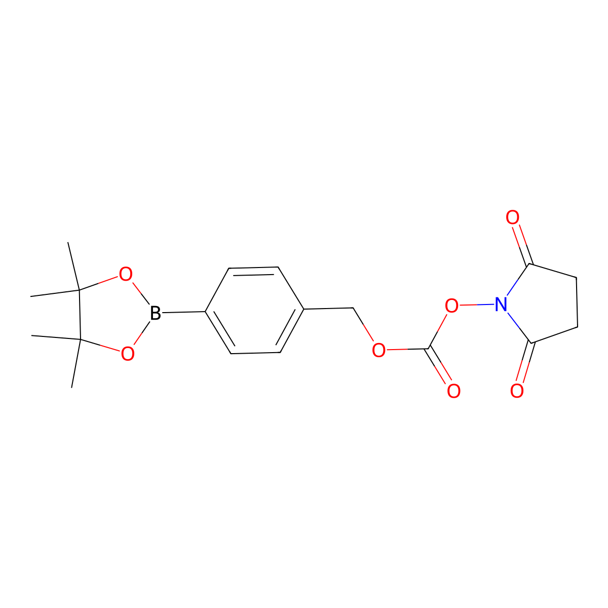 2,5-Dioxopyrrolidin-1-yl 4-(4,4,5,5-tetramethyl-1,3,2-dioxaborolan-2-yl)benzyl carbonate molecular structure, CAS 1255209-41-6