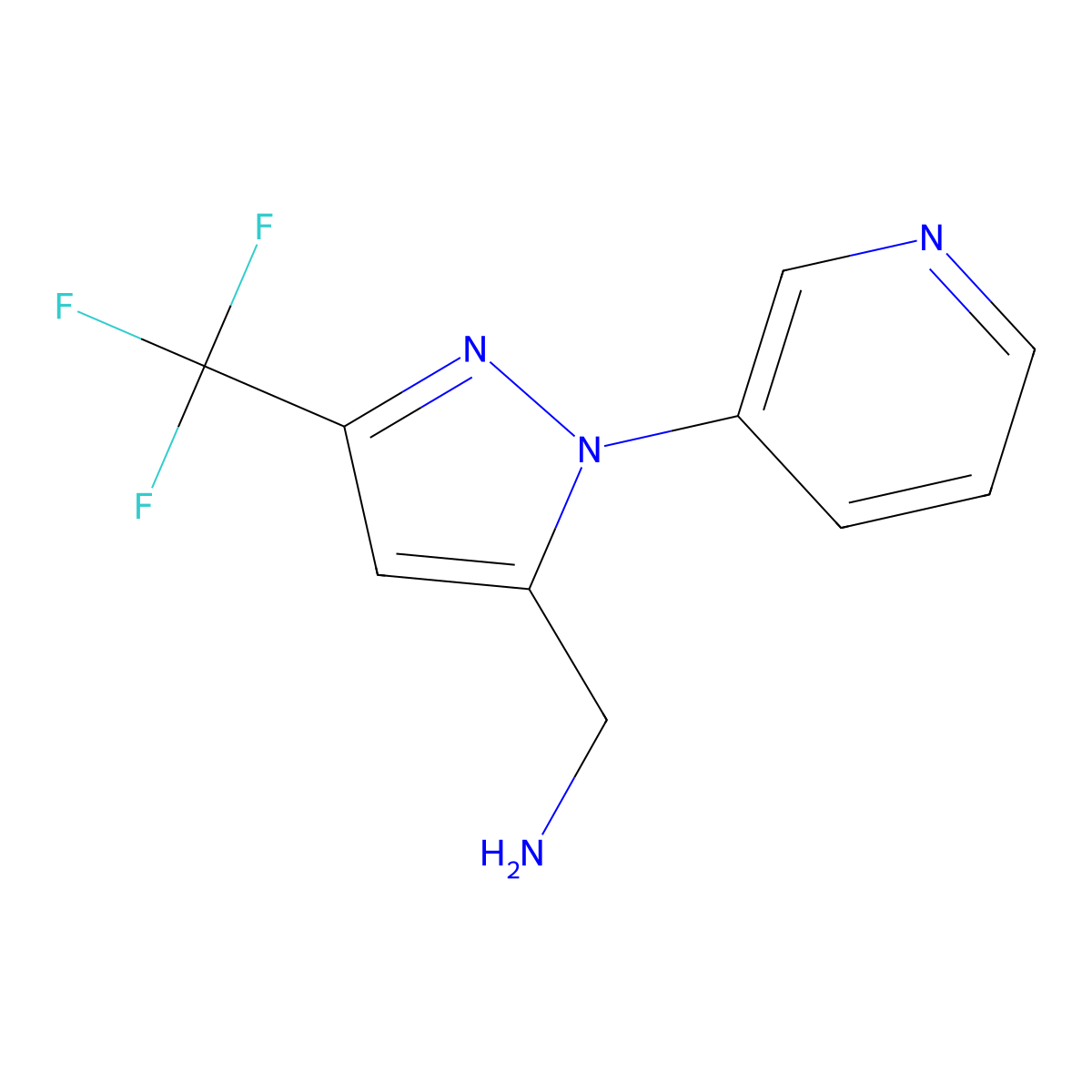 (1-(Pyridin-3-yl)-3-(trifluoromethyl)-1H-pyrazol-5-yl)methanamine molecular structure, CAS 1255237-27-4