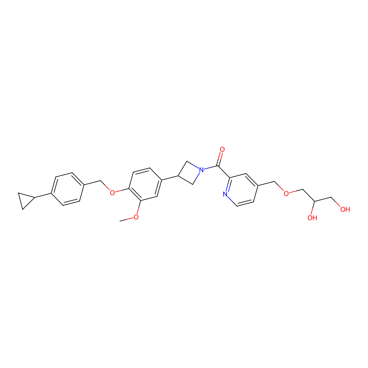 (3-{4-[(4-cyclopropylphenyl)methoxy]-3-methoxyphenyl}azetidin-1-yl)(4-{[(2S)-2,3-dihydroxypropoxy]methyl}pyridin-2-yl)methanone molecular structure, CAS 1255303-54-8