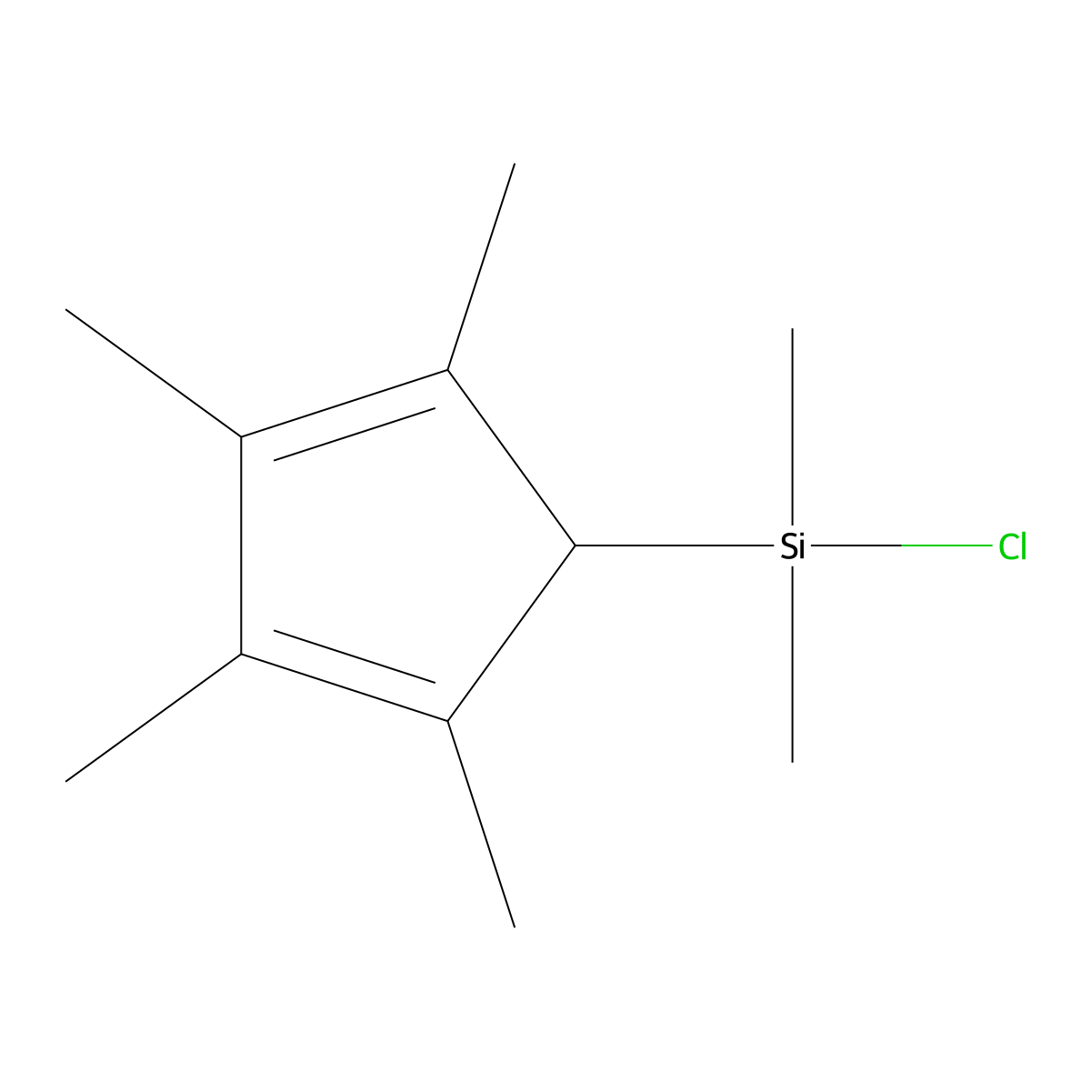 Chlorodimethyl(2,3,4,5-tetramethyl-2,4-cyclopentadien-1-yl)silane molecular structure, CAS 125542-03-2
