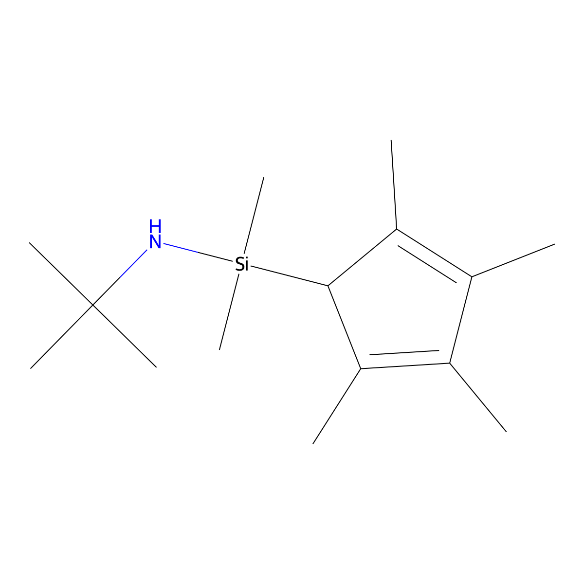 N-tert-Butyl-1,1-dimethyl-1-(2,3,4,5-tetramethyl-2,4-cyclopentadien-1-yl)silanamine molecular structure, CAS 125542-04-3