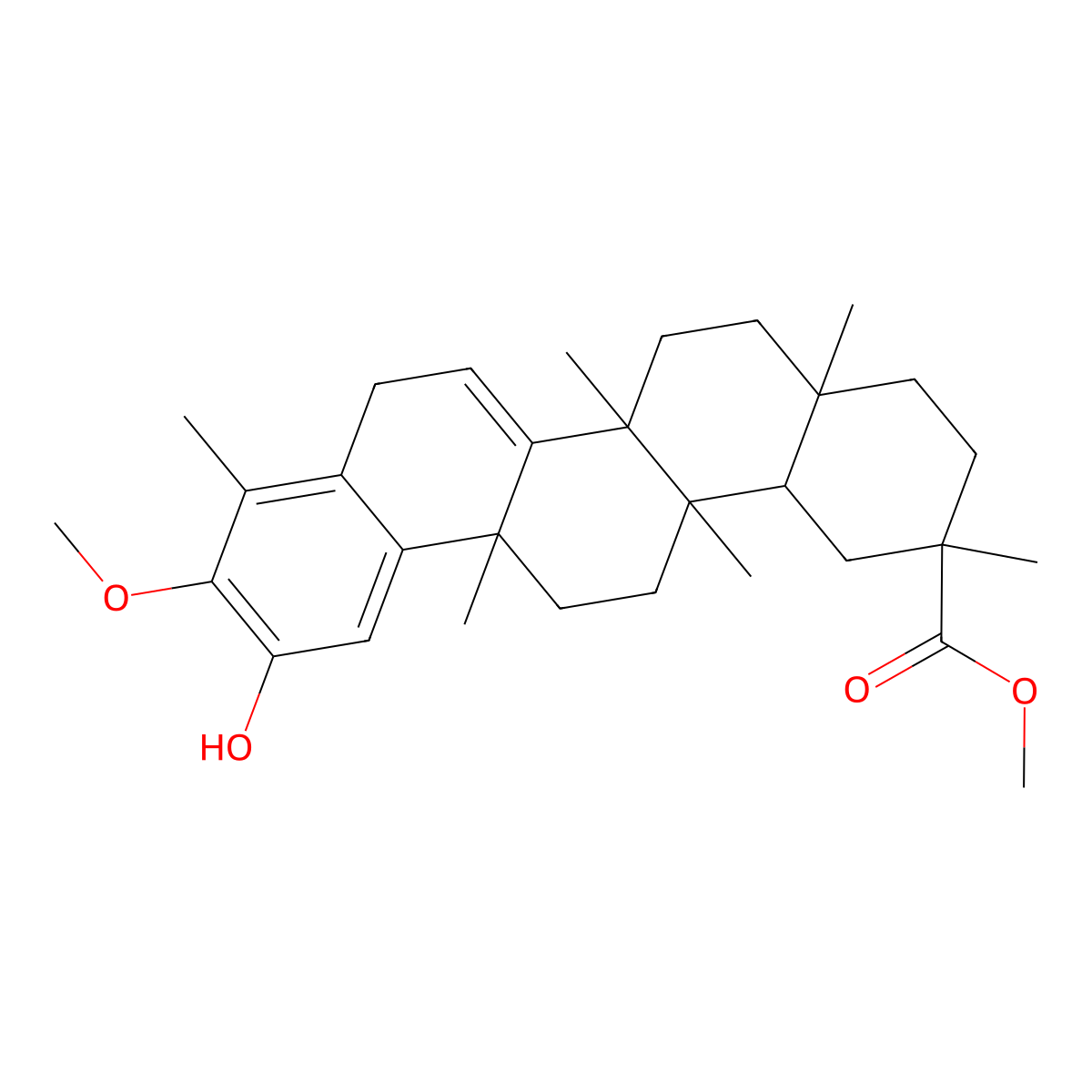 Methyl (2R,4aS,6aS,12bS,14aS,14bR)-11-hydroxy-10-methoxy-2,4a,6a,9,12b,14a-hexamethyl-1,2,3,4,4a,5,6,6a,8,12b,13,14,14a,14b-tetradecahydropicene-2-carboxylate molecular structure, CAS 125543-17-1