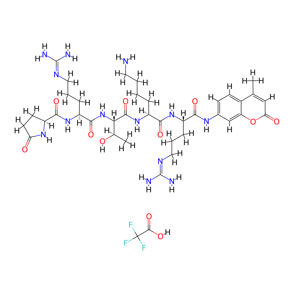 L-Pyroglutamyl-Arg-Thr-Lys-Arg-7-amido-4-methylcoumarin trifluoroacetate salt molecular structure, CAS 1255501-99-5