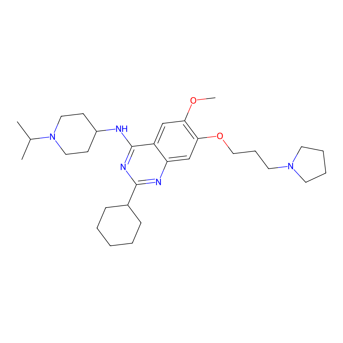 2-Cyclohexyl-6-methoxy-N-(1-(1-methylethyl)-4-piperidinyl)-7-(3-(1-pyrrolidinyl)propoxy)-4-quinazolinamine molecular structure, CAS 1255517-77-1