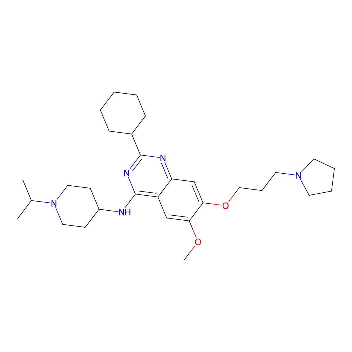 2-Cyclohexyl-6-methoxy-N-(1-(1-methylethyl)-4-piperidinyl)-7-(3-(1-pyrrolidinyl)propoxy)-4-quinazolinamine molecular structure, CAS 1255517-77-1