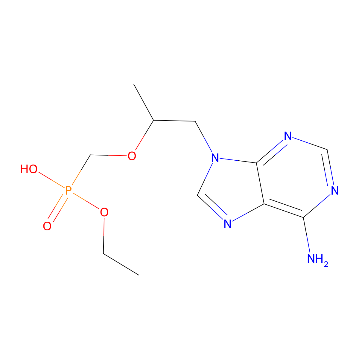 Ethyl hydrogen ((((S)-1-(6-amino-9H-purin-9-yl)propan-2-yl)oxy)methyl)phosphonate molecular structure, CAS 1255525-18-8