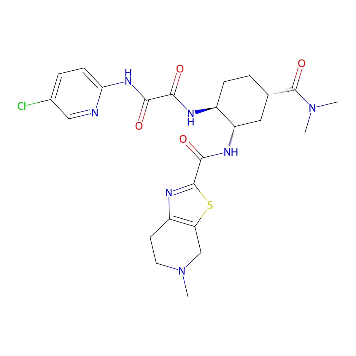 N1-(5-Chloro-2-pyridinyl)-N2-((1S,2S,4S)-4-((dimethylamino)carbonyl)-2-(((4,5,6,7-tetrahydro-5-methylthiazolo(5,4-c)pyridin-2-yl)carbonyl)amino)cyclohexyl)ethanediamide molecular structure, CAS 1255529-27-1