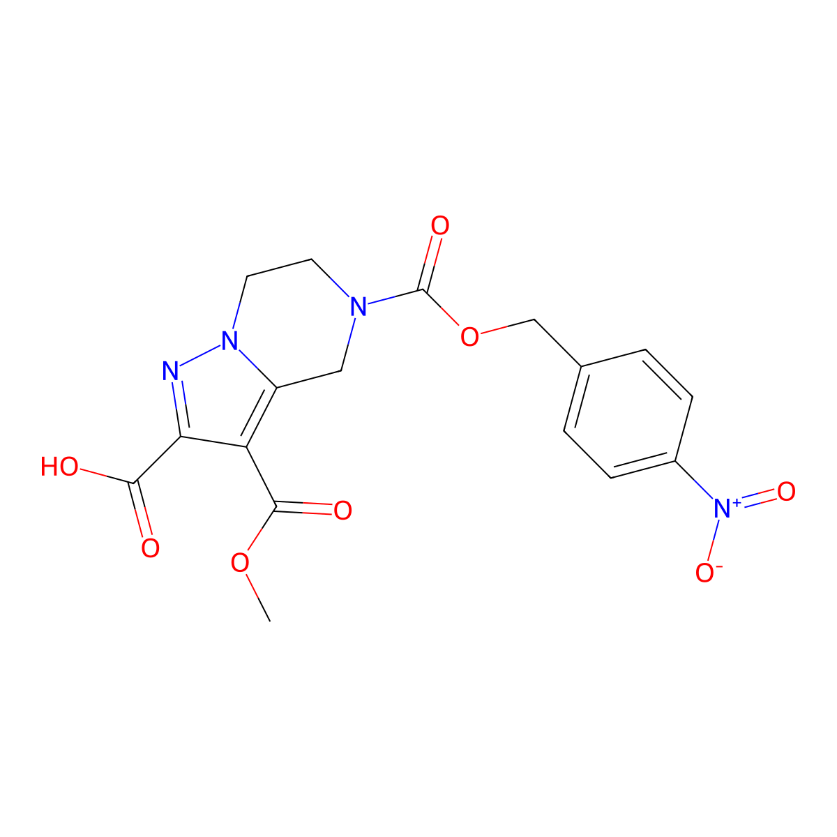 3-(Methoxycarbonyl)-5-(((4-nitrobenzyl)oxy)carbonyl)-4,5,6,7-tetrahydropyrazolo[1,5-a]pyrazine-2-carboxylic acid molecular structure, CAS 1255574-57-2