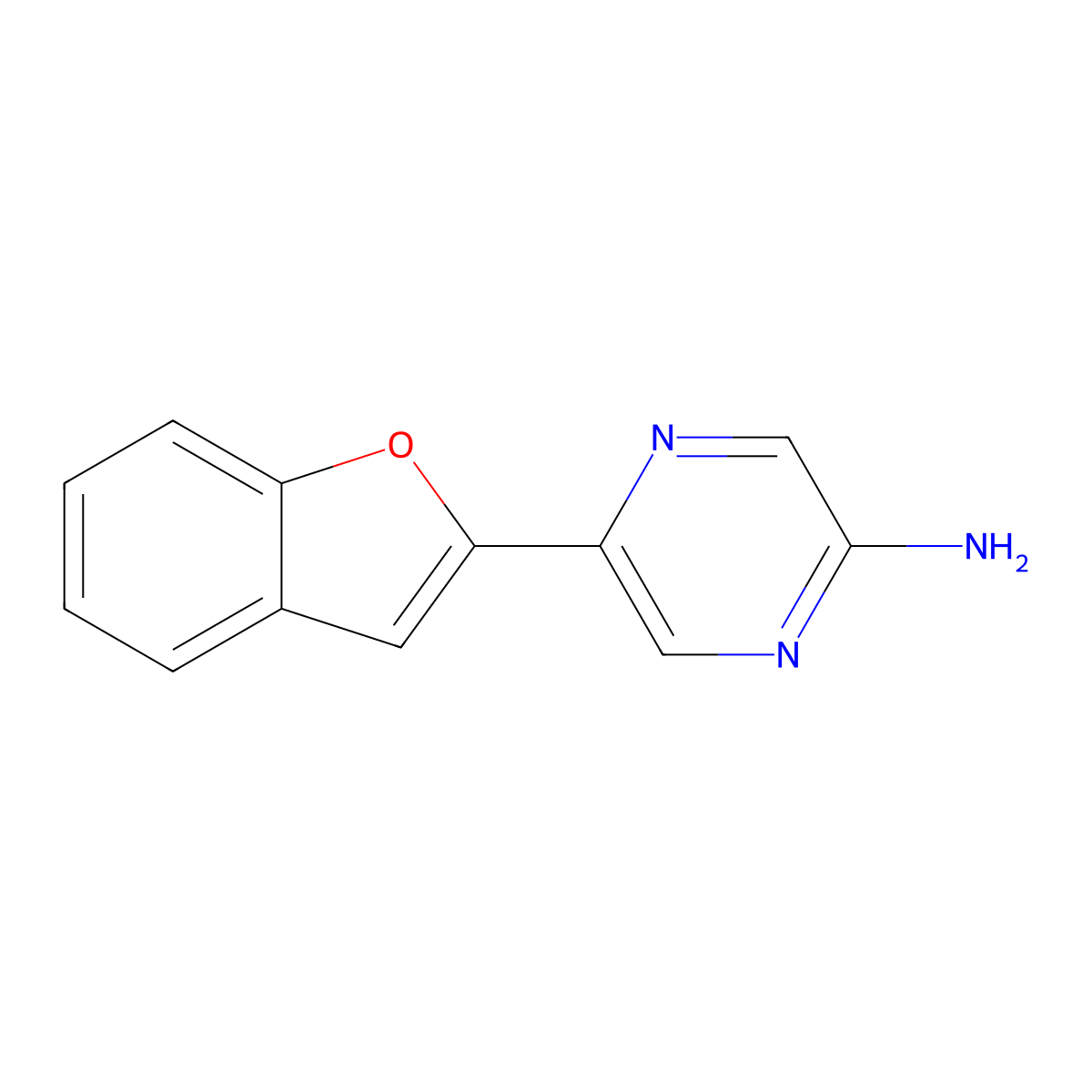 2-Pyrazinamine, 5-(2-benzofuranyl)- molecular structure, CAS 1255636-00-0