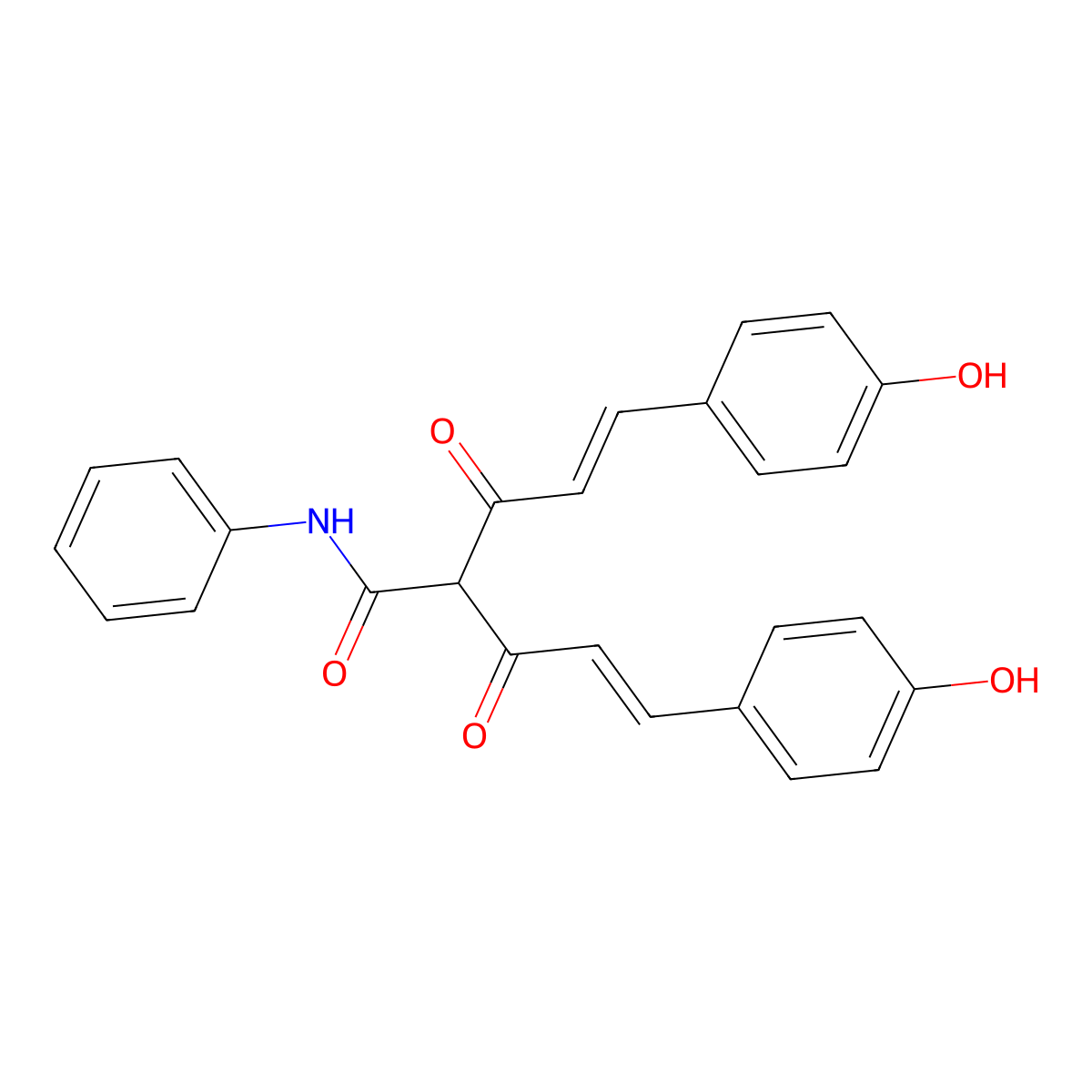 (E)-5-(4-hydroxyphenyl)-2-[(E)-3-(4-hydroxyphenyl)prop-2-enoyl]-3-oxo-N-phenylpent-4-enamide molecular structure, CAS 1255639-43-0