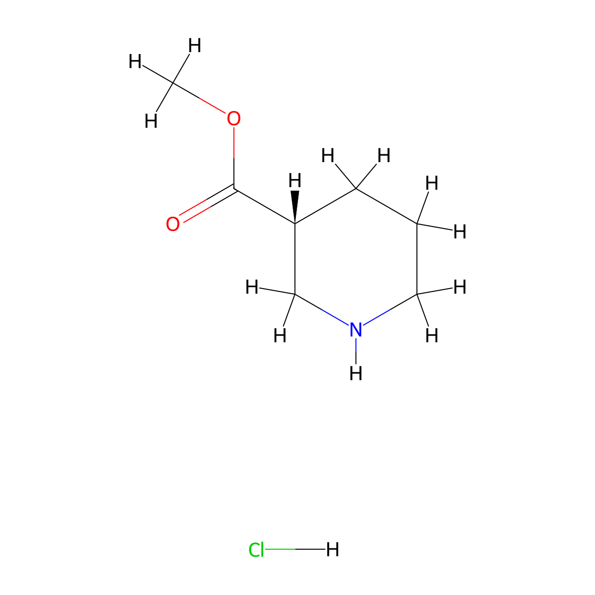 methyl (3R)-piperidine-3-carboxylate hydrochloride molecular structure, CAS 1255651-12-7