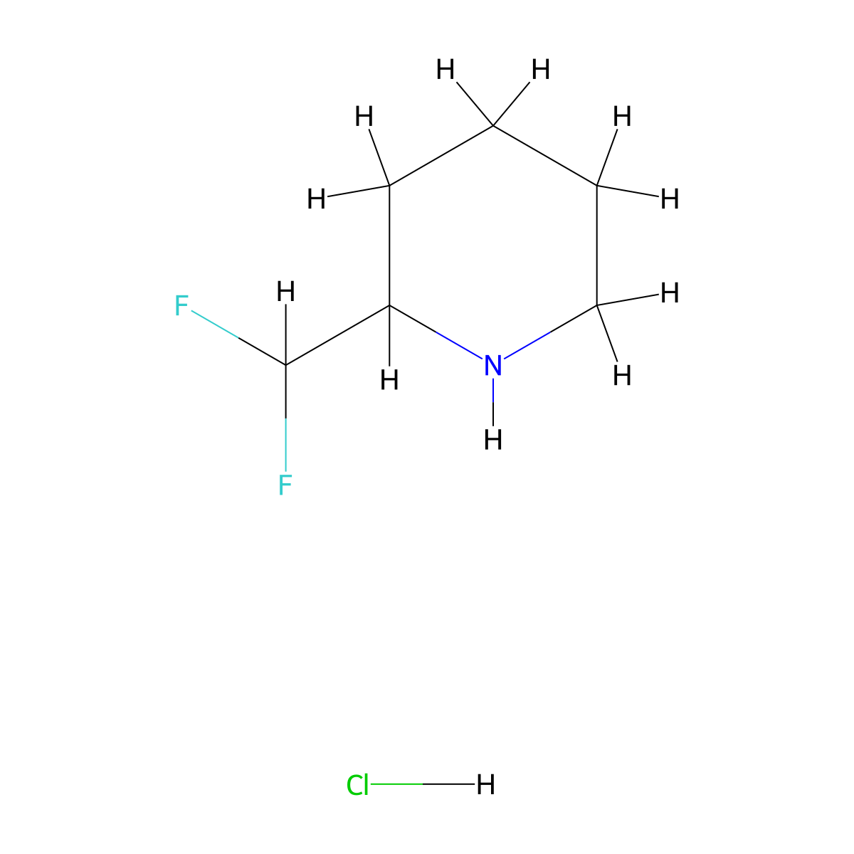 2-(Difluoromethyl)piperidine hydrochloride molecular structure, CAS 1255666-66-0