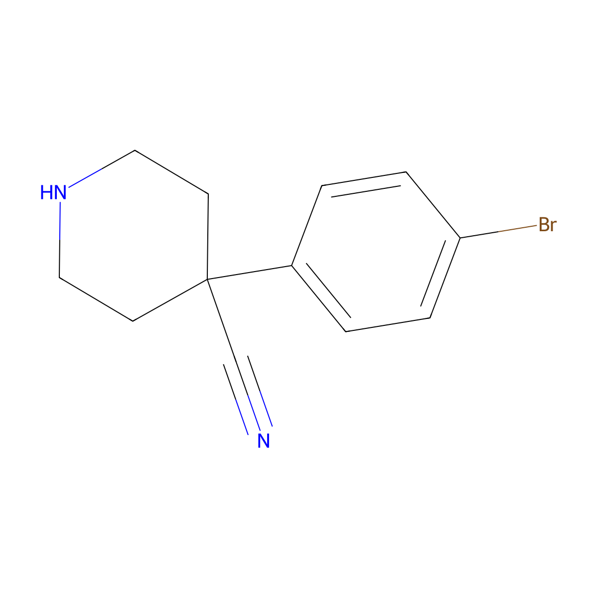 4-(4-Bromophenyl)piperidine-4-carbonitrile molecular structure, CAS 1255666-69-3
