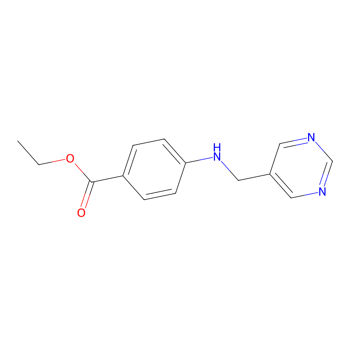 Ethyl 4-((pyrimidin-5-ylmethyl)amino)benzoate molecular structure, CAS 1255716-72-3