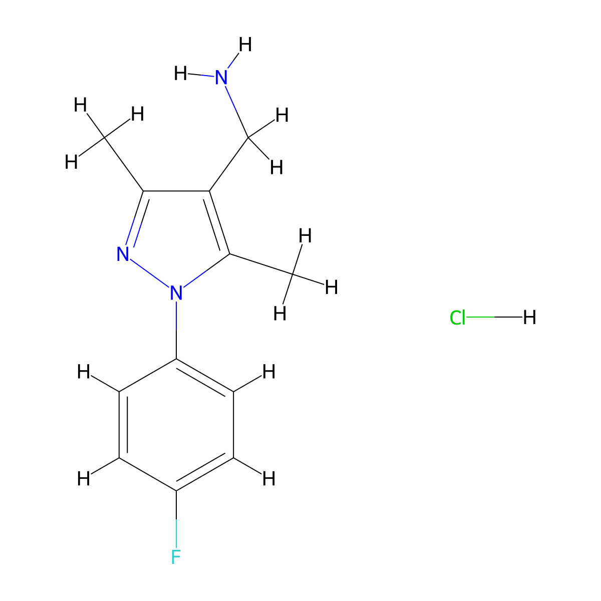 {[1-(4-Fluorophenyl)-3,5-dimethyl-1h-pyrazol-4-yl]methyl}amine hydrochloride molecular structure, CAS 1255717-06-6
