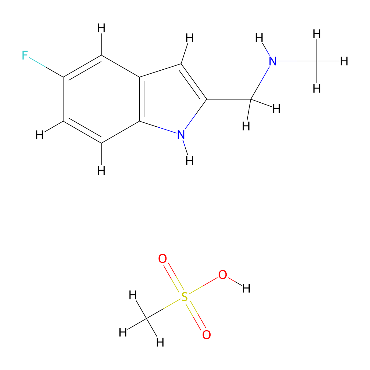 [(5-Fluoro-1H-indol-2-yl)methyl]methylamine methanesulfonate molecular structure, CAS 1255717-18-0