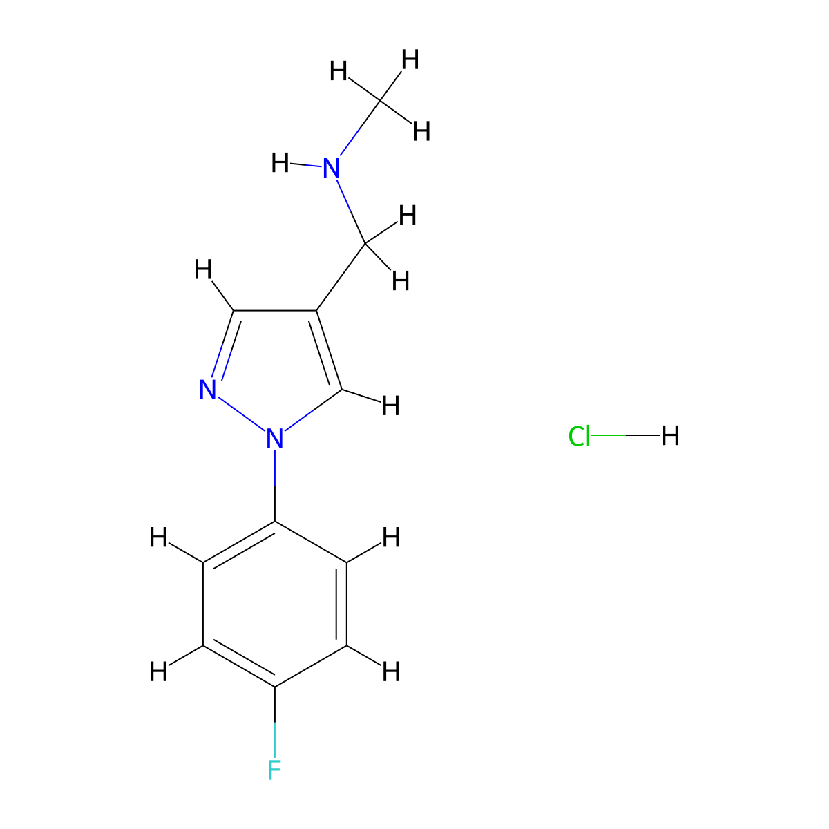 {[1-(4-Fluorophenyl)-1h-pyrazol-4-yl]methyl}methylamine hydrochloride molecular structure, CAS 1255717-50-0