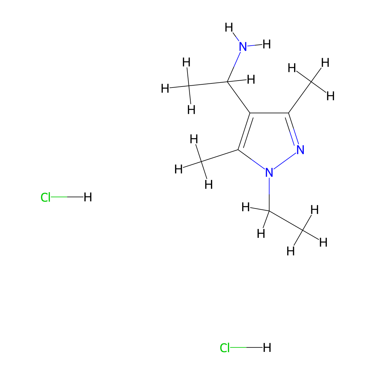 1-(1-Ethyl-3,5-dimethyl-1H-pyrazol-4-yl)ethanamine dihydrochloride molecular structure, CAS 1255717-74-8