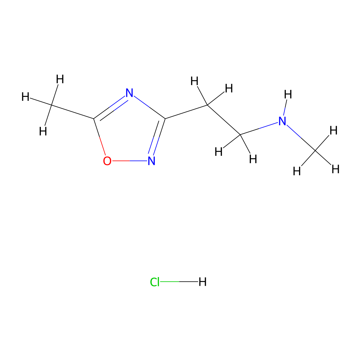 N-Methyl-2-(5-methyl-1,2,4-oxadiazol-3-yl)ethanamine hydrochloride molecular structure, CAS 1255717-81-7