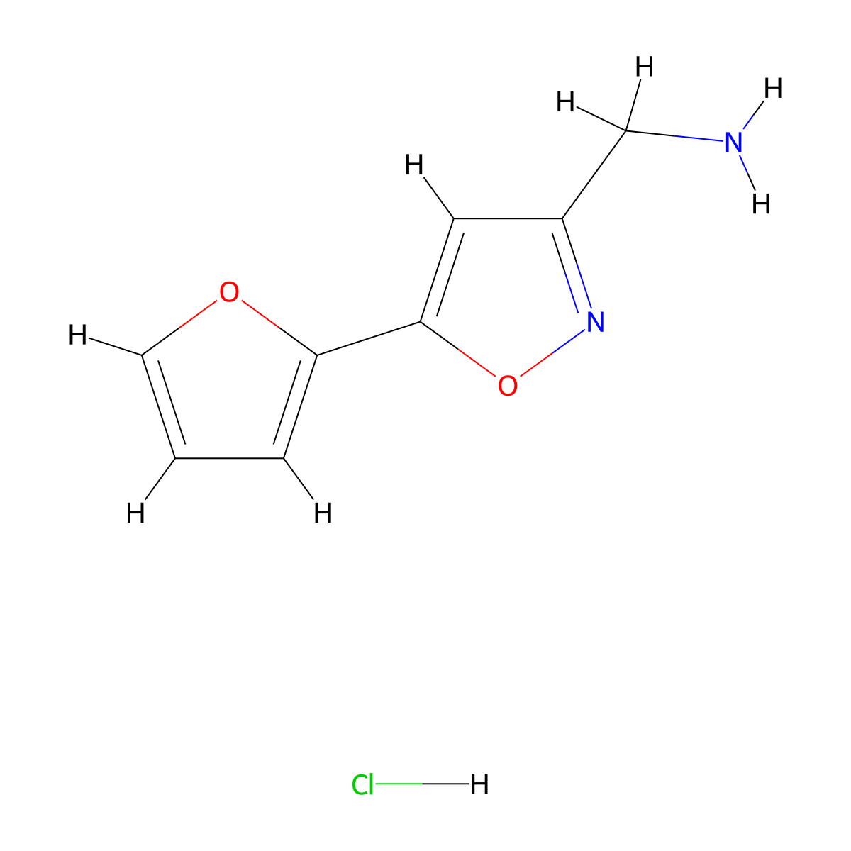 (5-(Furan-2-yl)isoxazol-3-yl)methanamine hydrochloride molecular structure, CAS 1255717-94-2