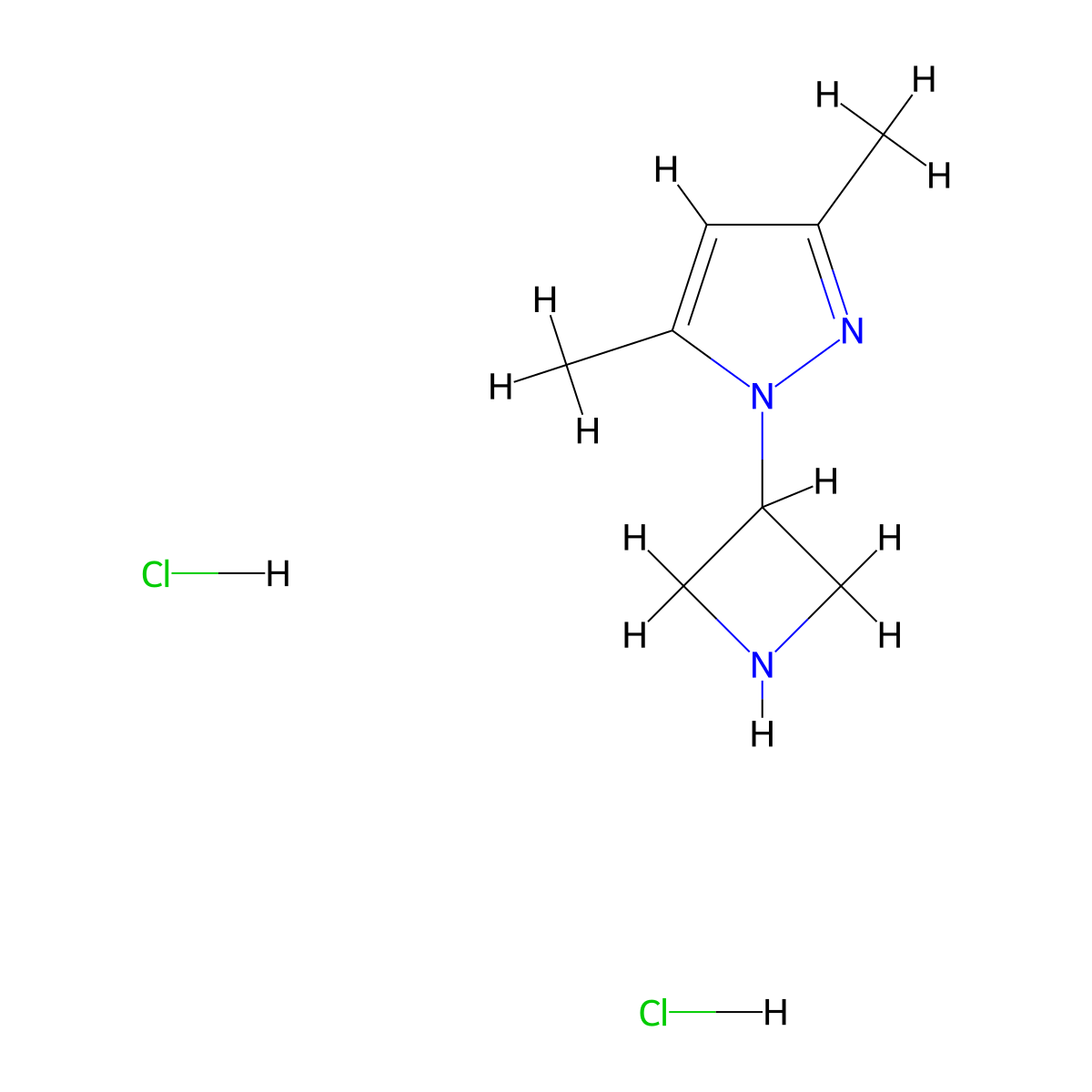1-(azetidin-3-yl)-3,5-dimethyl-1H-pyrazole dihydrochloride molecular structure, CAS 1255718-19-4