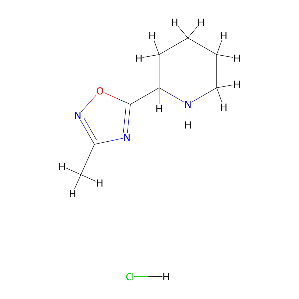 2-(3-Methyl-1,2,4-oxadiazol-5-yl)piperidine hydrochloride molecular structure, CAS 1255718-24-1