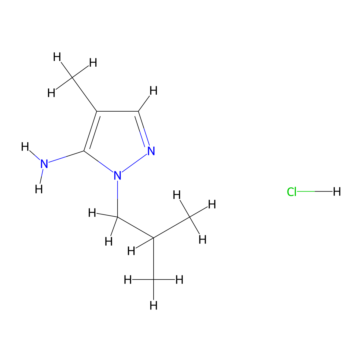 1-Isobutyl-4-methyl-1H-pyrazol-5-amine hydrochloride molecular structure, CAS 1255718-25-2