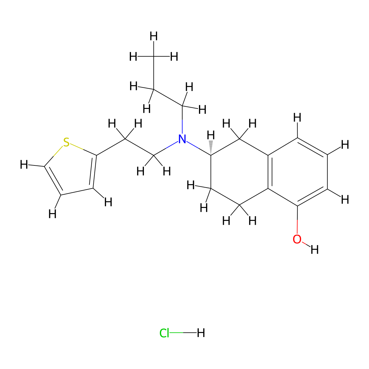 (R)-6-(propyl(2-(thiophen-2-yl)ethyl)amino)-5,6,7,8-tetrahydronaphthalen-1-ol hydrochloride molecular structure, CAS 125572-92-1