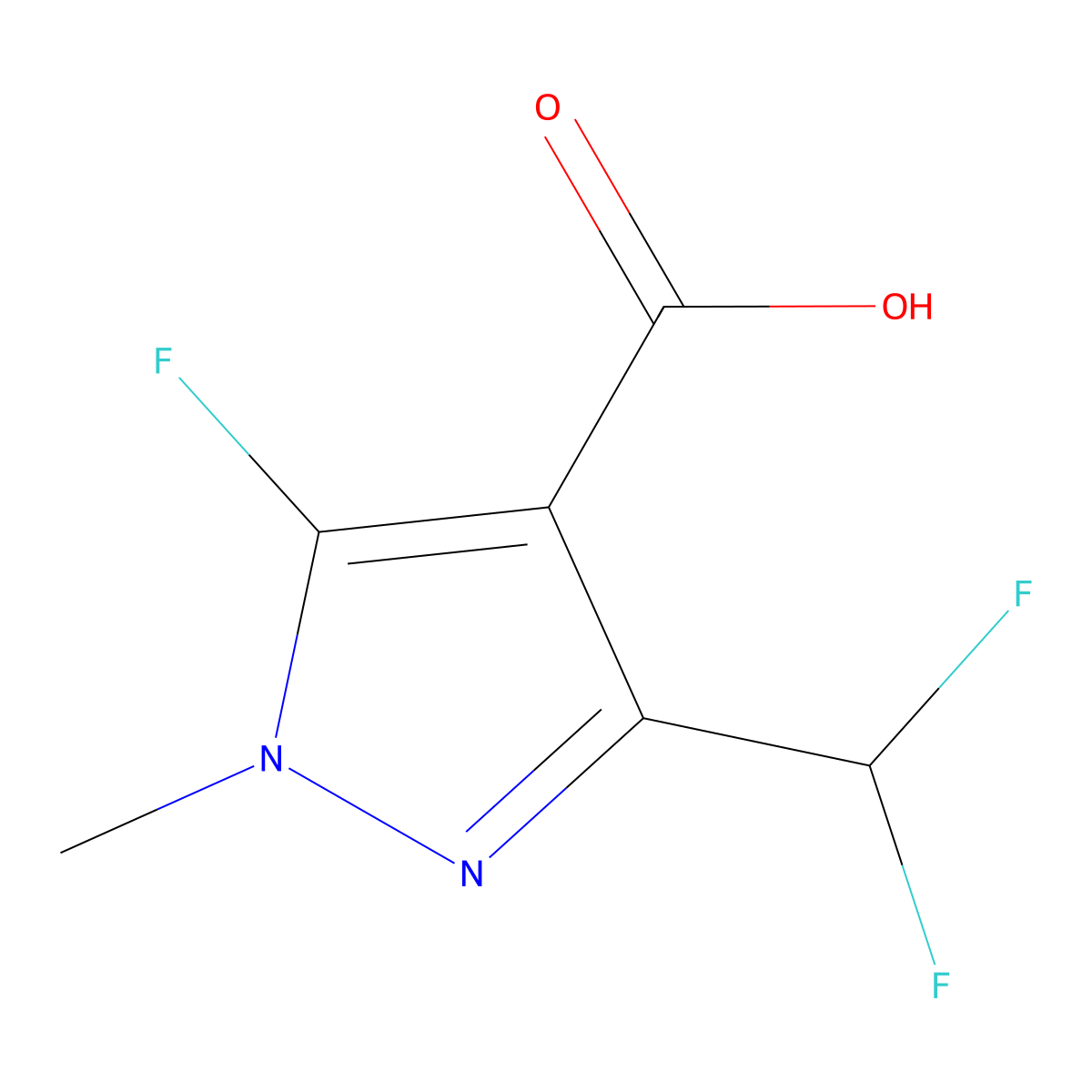 3-(difluoromethyl)-5-fluoro-1-methyl-1H-pyrazole-4-carboxylic acid molecular structure, CAS 1255735-09-1