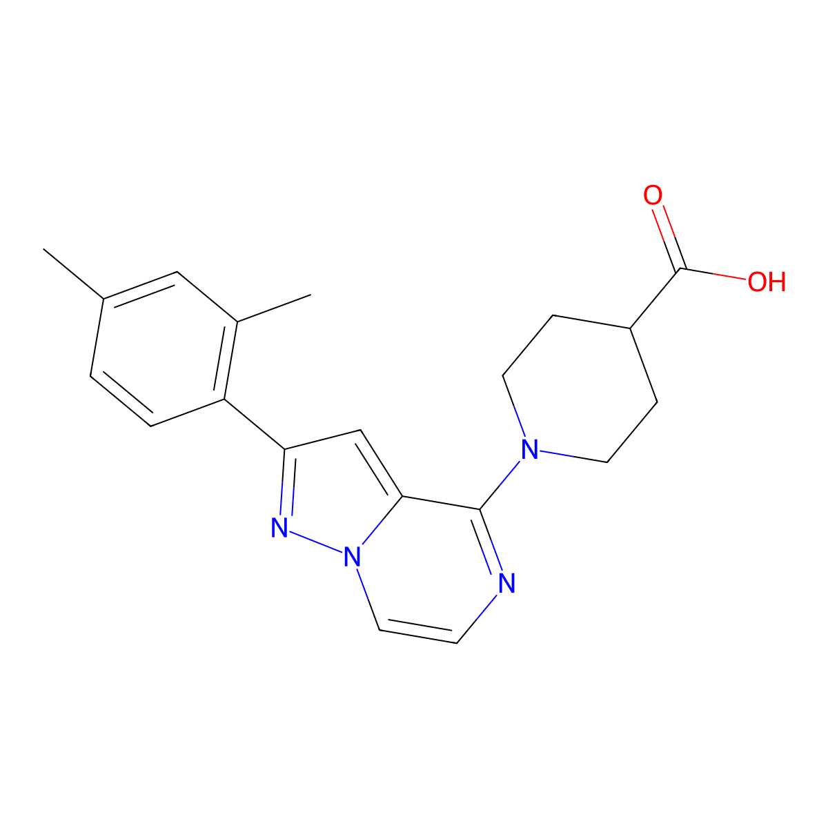 1-[2-(2,4-Dimethylphenyl)pyrazolo[1,5-a]pyrazin-4-yl]piperidine-4-carboxylic acid molecular structure, CAS 1255776-69-2