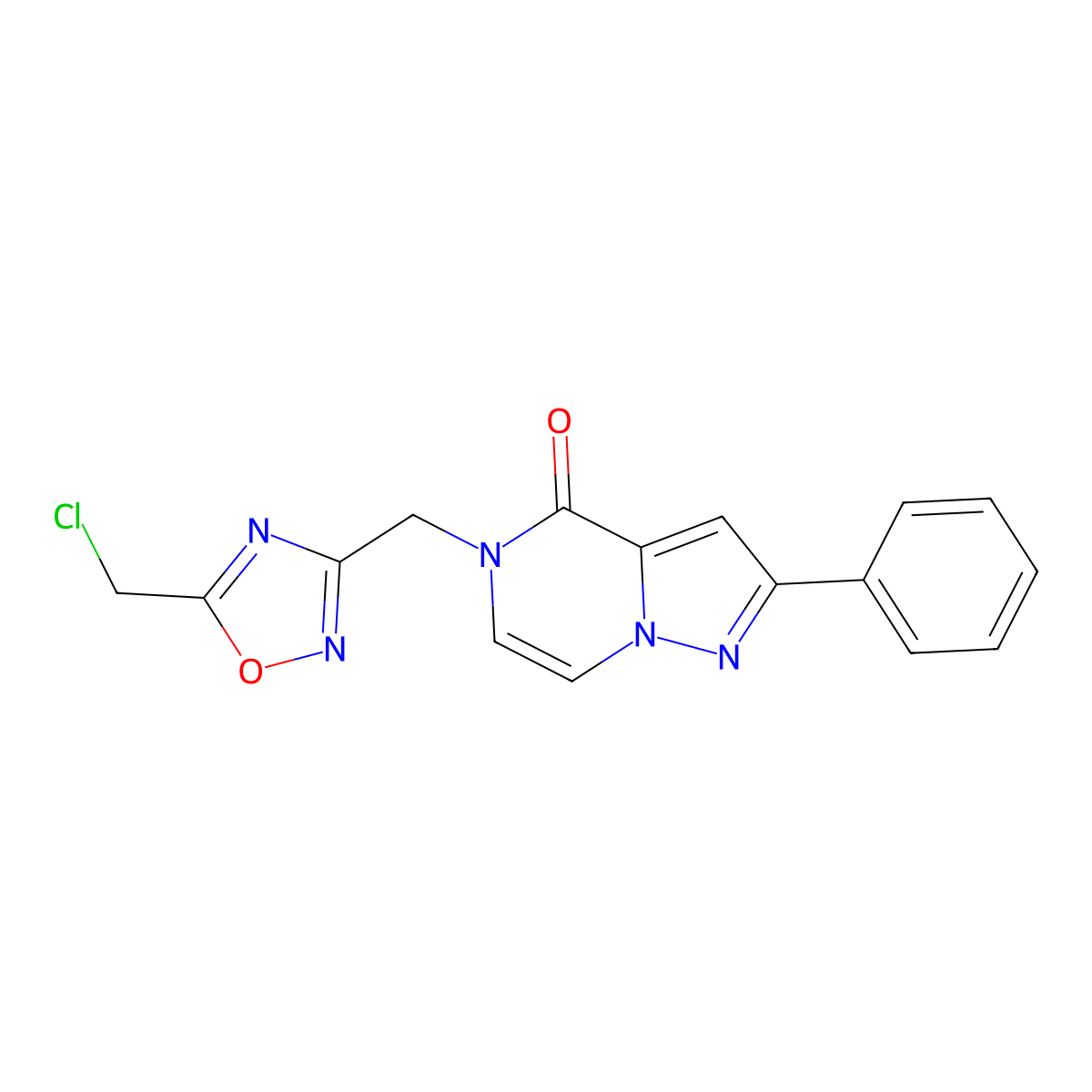 5-{[5-(chloromethyl)-1,2,4-oxadiazol-3-yl]methyl}-2-phenylpyrazolo[1,5-a]pyrazin-4(5H)-one molecular structure, CAS 1255777-66-2
