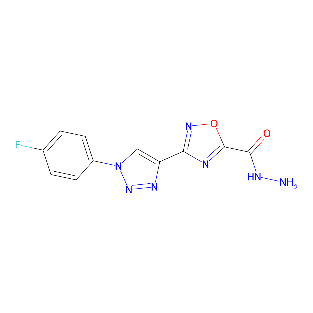 3-[1-(4-fluorophenyl)-1H-1,2,3-triazol-4-yl]-1,2,4-oxadiazole-5-carbohydrazide molecular structure, CAS 1255779-12-4