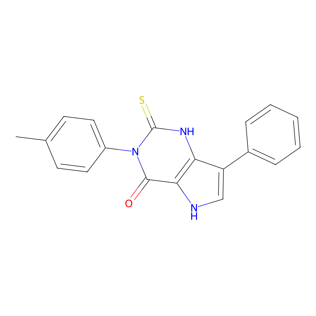 3-(4-methylphenyl)-7-phenyl-2-sulfanyl-3,5-dihydro-4H-pyrrolo[3,2-d]pyrimidin-4-one molecular structure, CAS 1255779-88-4