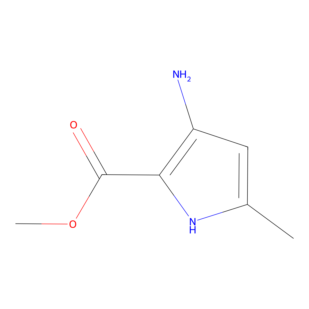 Methyl 3-amino-5-methyl-1H-pyrrole-2-carboxylate molecular structure, CAS 1255779-92-0