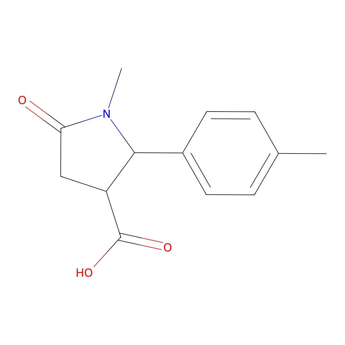 1-Methyl-5-oxo-2-(p-tolyl)pyrrolidine-3-carboxylic acid molecular structure, CAS 1255780-94-9