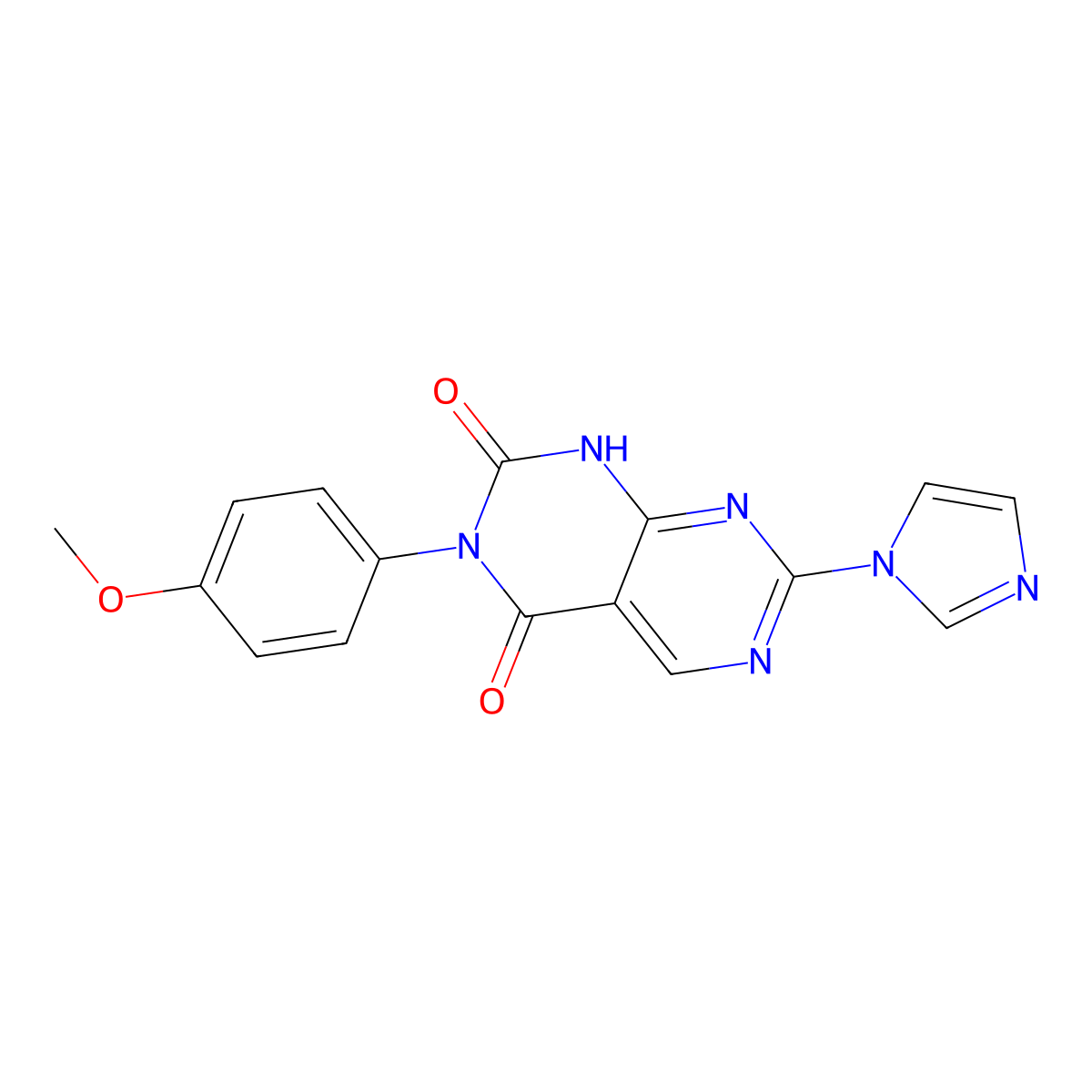 7-(1H-imidazol-1-yl)-3-(4-methoxyphenyl)pyrimido[4,5-d]pyrimidine-2,4(1H,3H)-dione molecular structure, CAS 1255781-87-3