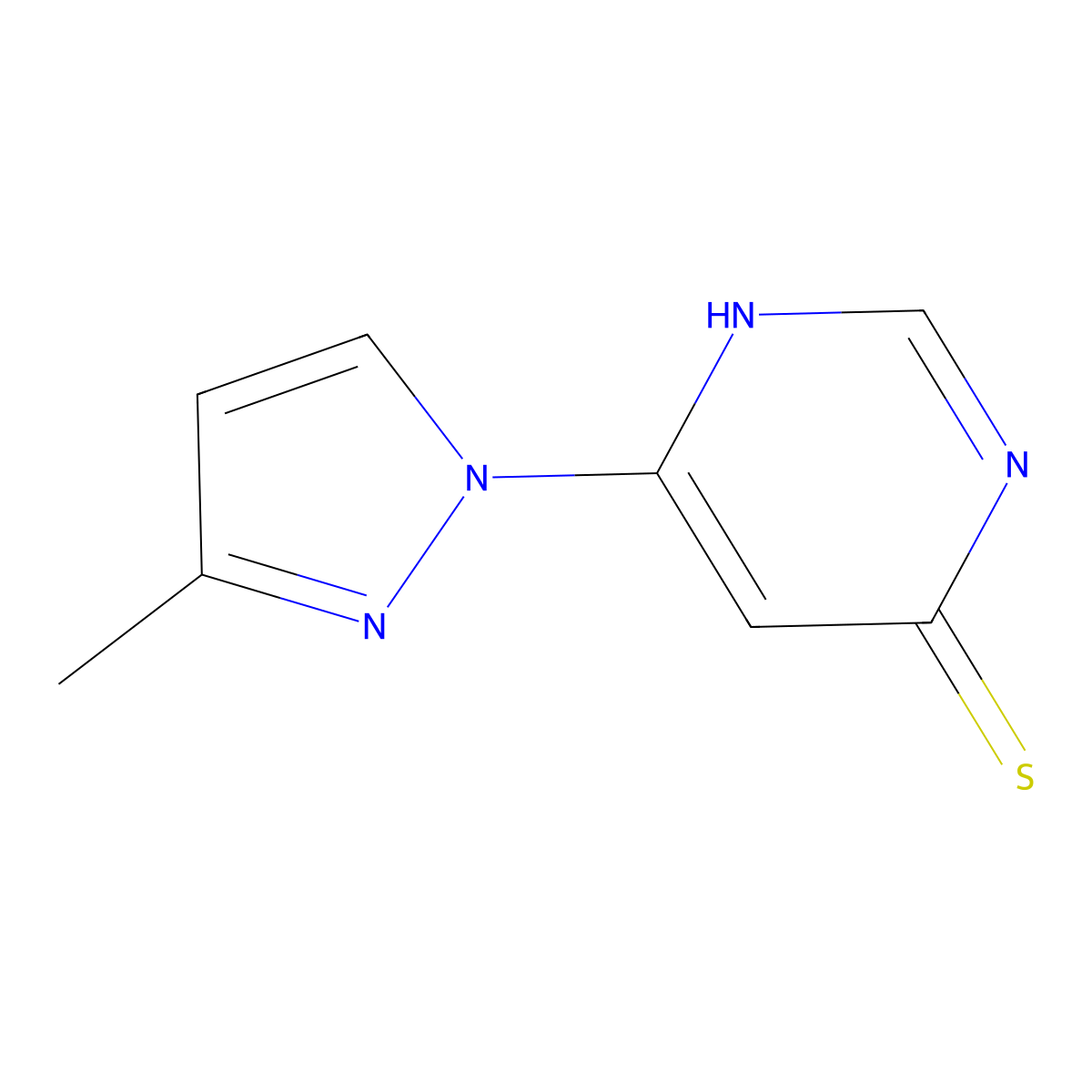 6-(3-methyl-1H-pyrazol-1-yl)pyrimidine-4(3H)-thione molecular structure, CAS 1255783-53-9