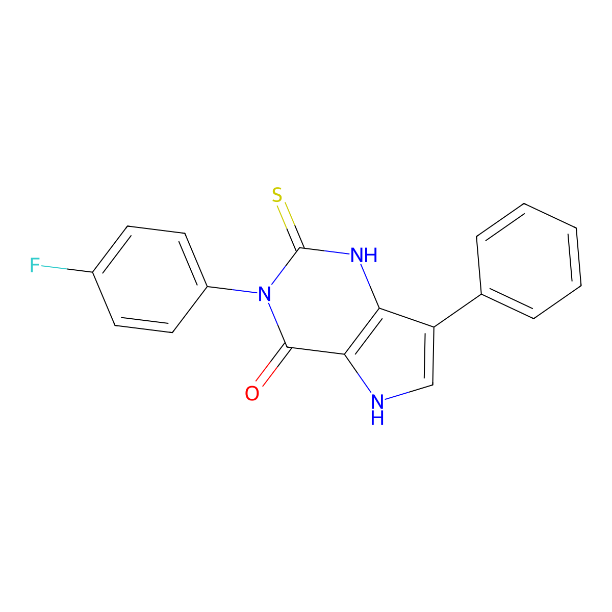 3-(4-fluorophenyl)-7-phenyl-2-sulfanyl-3,5-dihydro-4H-pyrrolo[3,2-d]pyrimidin-4-one molecular structure, CAS 1255783-68-6