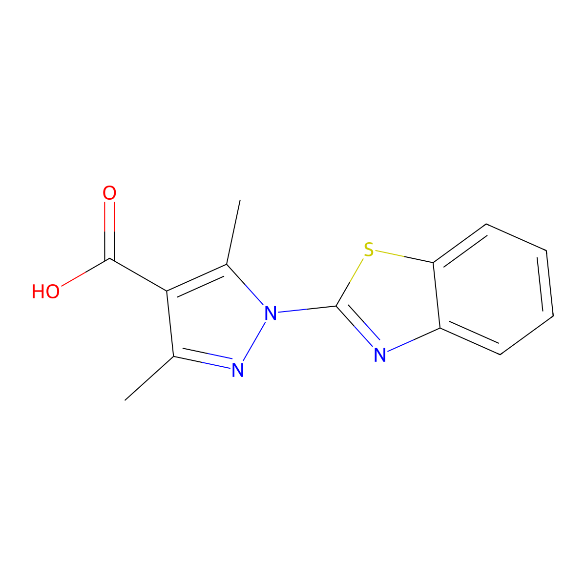 1-(1,3-Benzothiazol-2-yl)-3,5-dimethyl-1H-pyrazole-4-carboxylic acid molecular structure, CAS 1255783-76-6