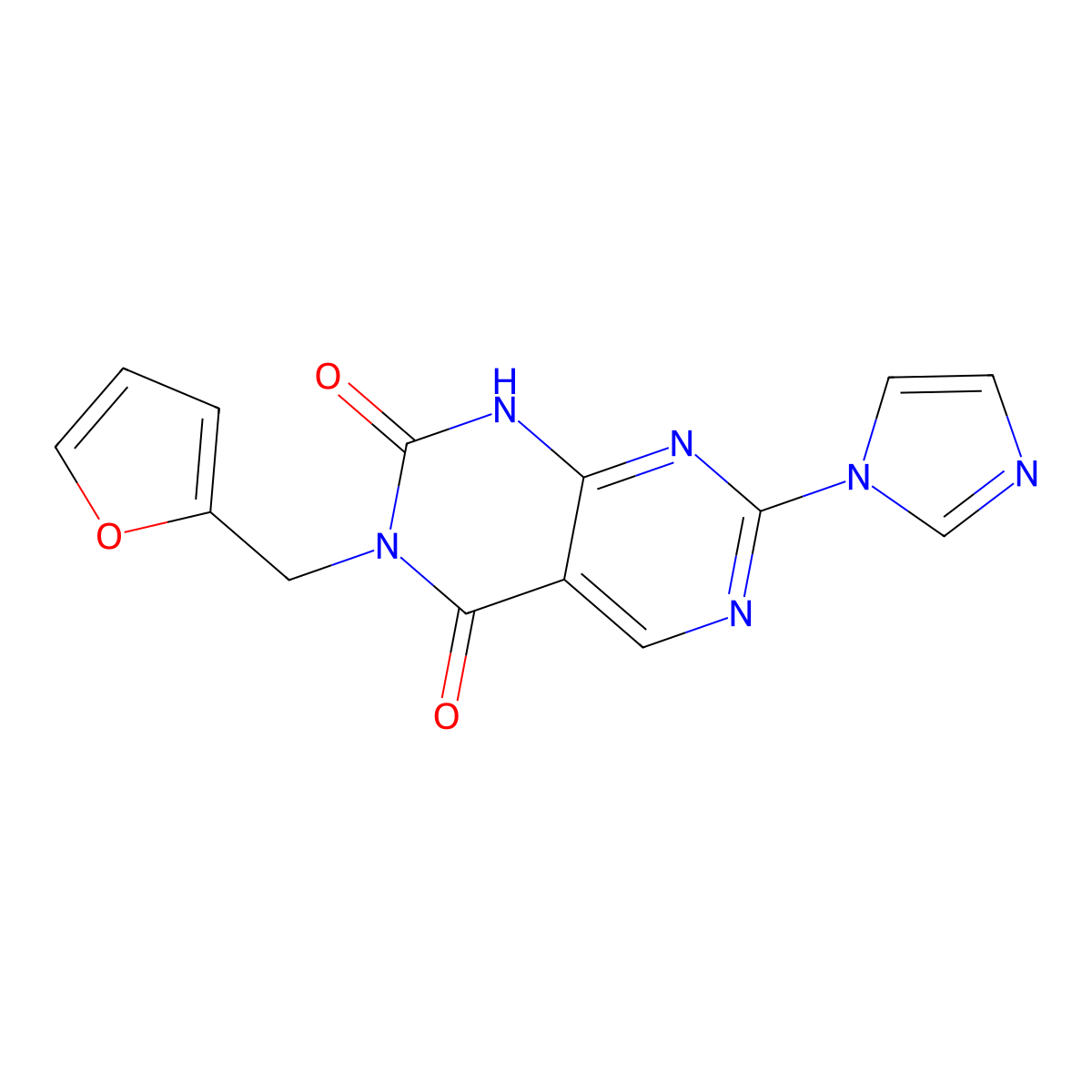 3-(furan-2-ylmethyl)-7-(1H-imidazol-1-yl)pyrimido[4,5-d]pyrimidine-2,4(1H,3H)-dione molecular structure, CAS 1255783-94-8