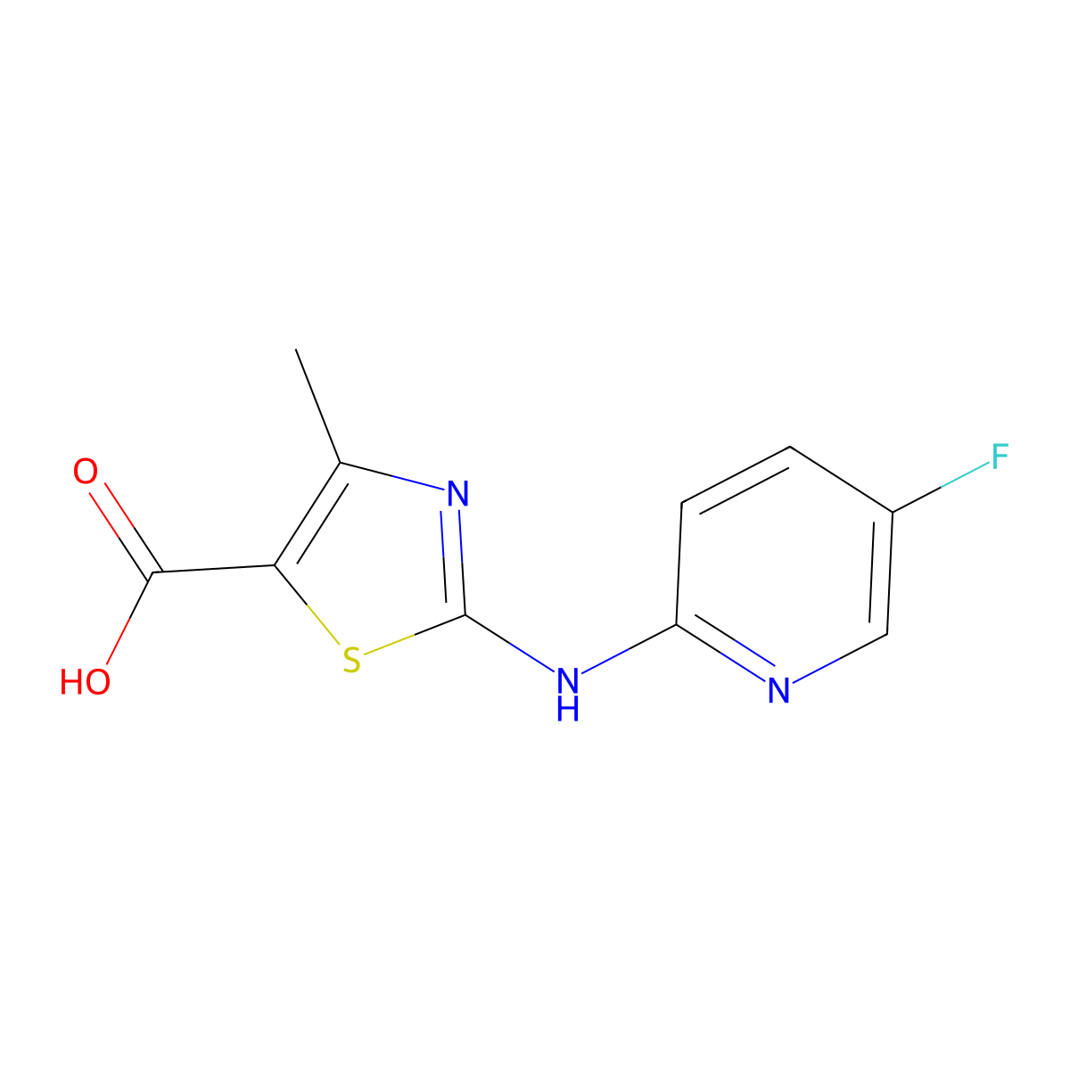 2-[(5-Fluoropyridin-2-yl)amino]-4-methyl-1,3-thiazole-5-carboxylic acid molecular structure, CAS 1255784-36-1