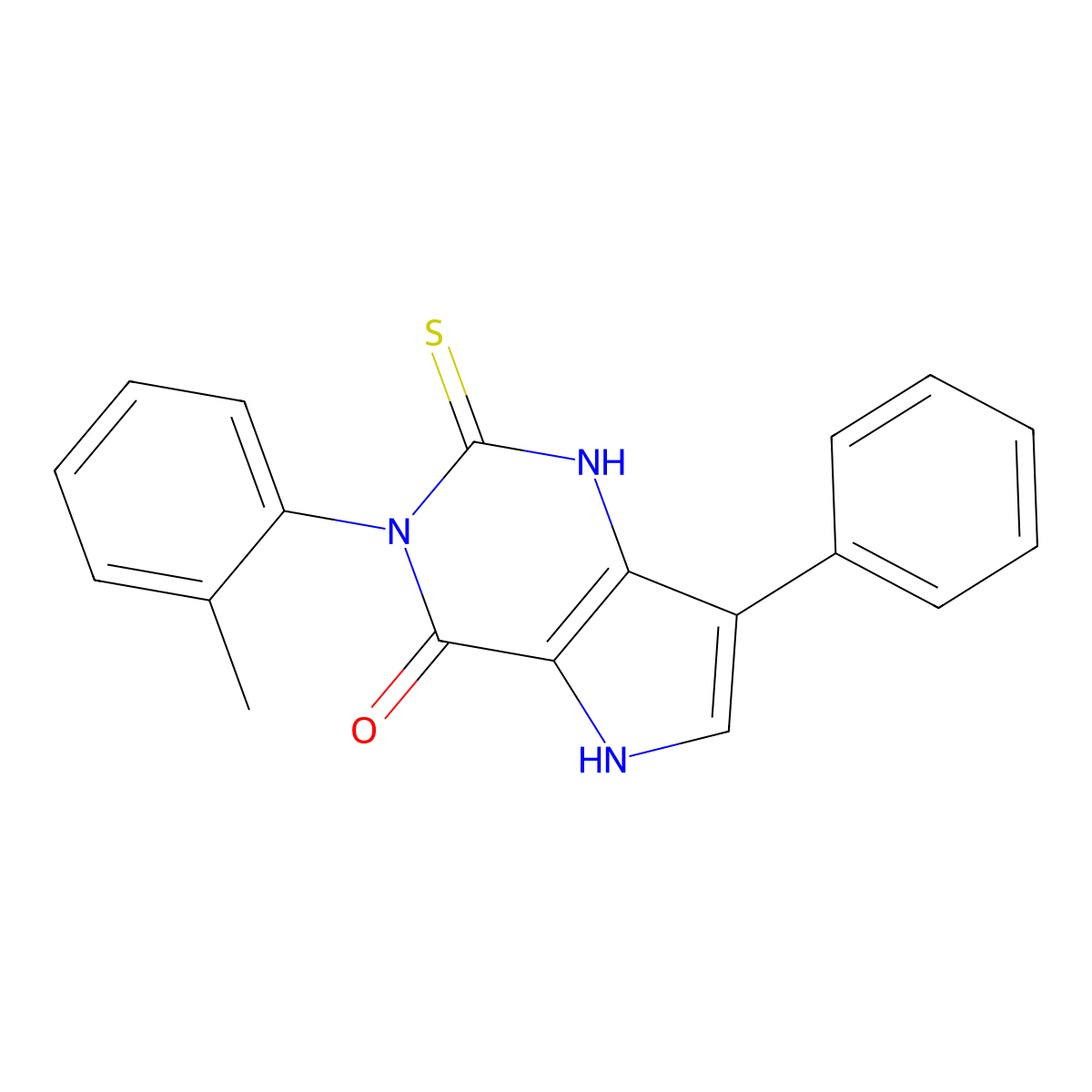3-(2-methylphenyl)-7-phenyl-2-sulfanyl-3,5-dihydro-4H-pyrrolo[3,2-d]pyrimidin-4-one molecular structure, CAS 1255784-52-1