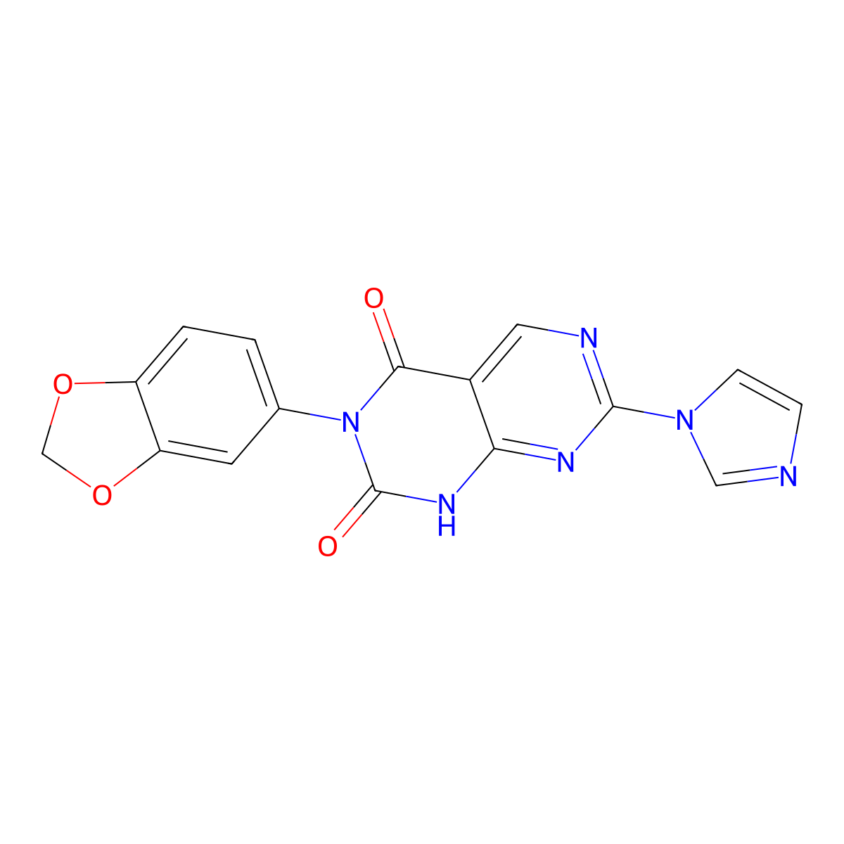 3-(1,3-benzodioxol-5-yl)-7-(1H-imidazol-1-yl)pyrimido[4,5-d]pyrimidine-2,4(1H,3H)-dione molecular structure, CAS 1255784-57-6