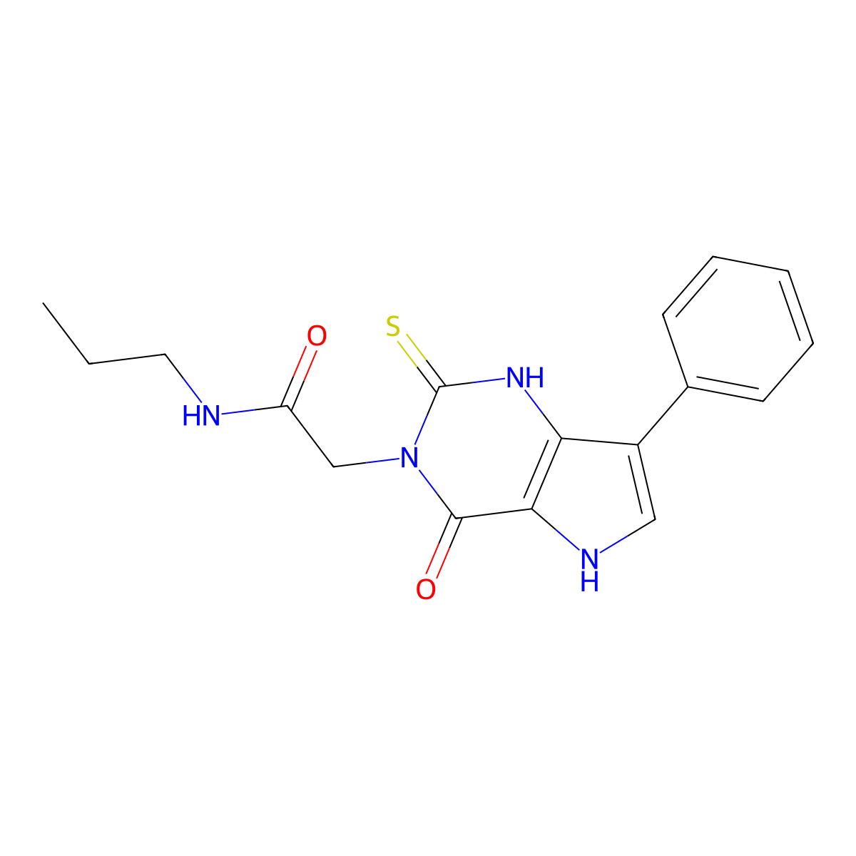 2-(4-oxo-7-phenyl-2-sulfanyl-4,5-dihydro-3H-pyrrolo[3,2-d]pyrimidin-3-yl)-N-propylacetamide molecular structure, CAS 1255784-88-3