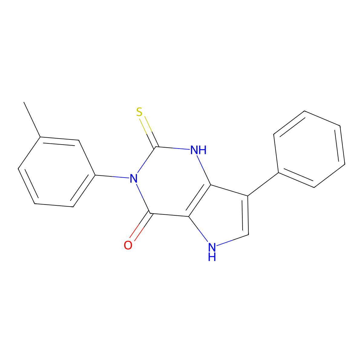 3-(3-methylphenyl)-7-phenyl-2-sulfanyl-3,5-dihydro-4H-pyrrolo[3,2-d]pyrimidin-4-one molecular structure, CAS 1255788-85-2