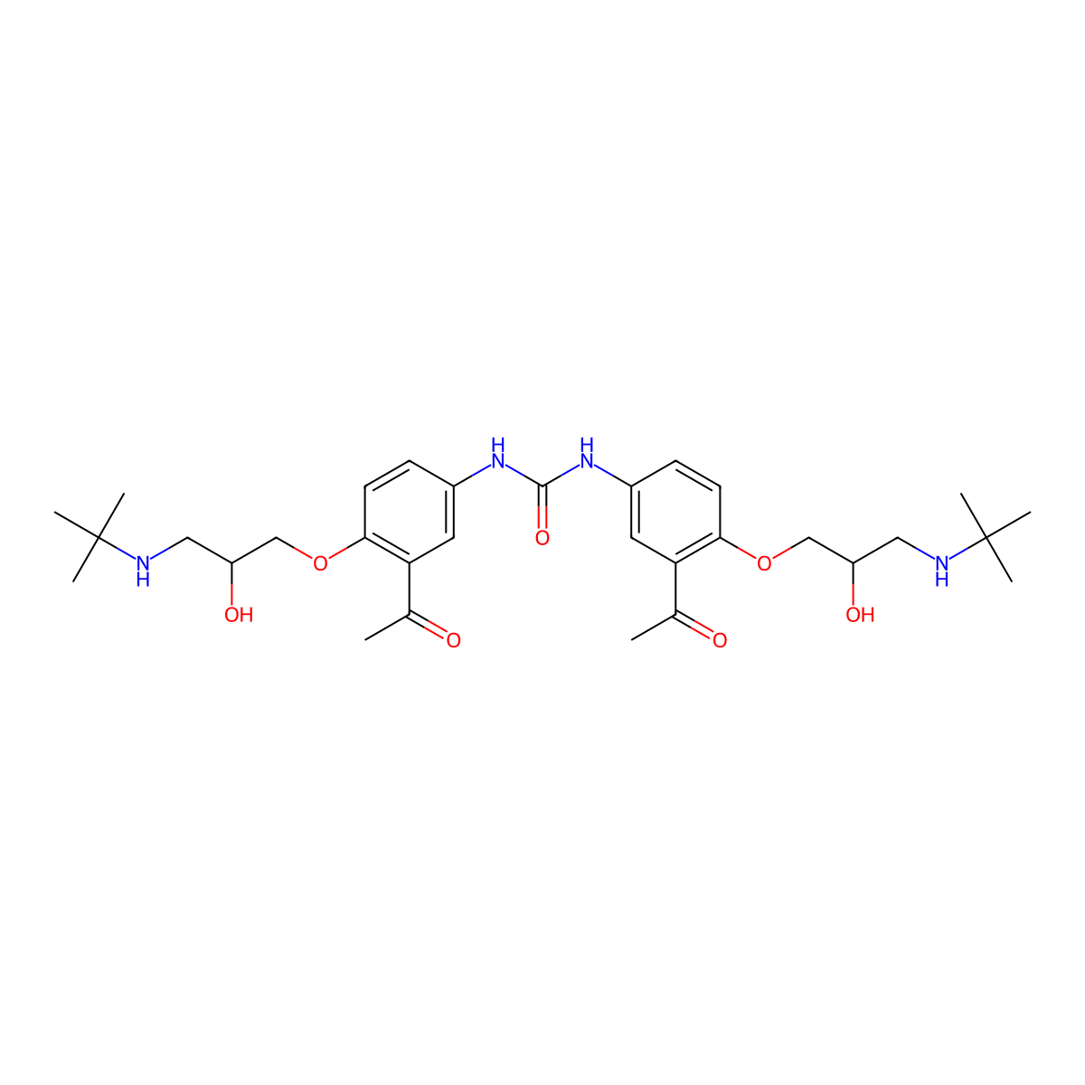 Urea, N,N'-bis(3-acetyl-4-(3-((1,1-dimethylethyl)amino)-2-hydroxypropoxy)phenyl)- molecular structure, CAS 125579-40-0